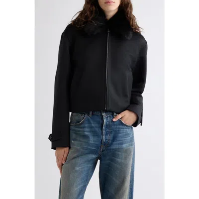 Acne Studios Odayla Wool Jacket With Genuine Shearling Collar In Black
