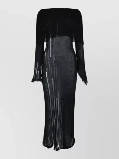 Acne Studios Off Shoulder Dress Long Sleeves Ribbed Sheer In Black