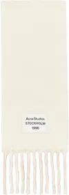 Acne Studios Off-white & Beige Fringed Logo Label Scarf In Ays White/beige
