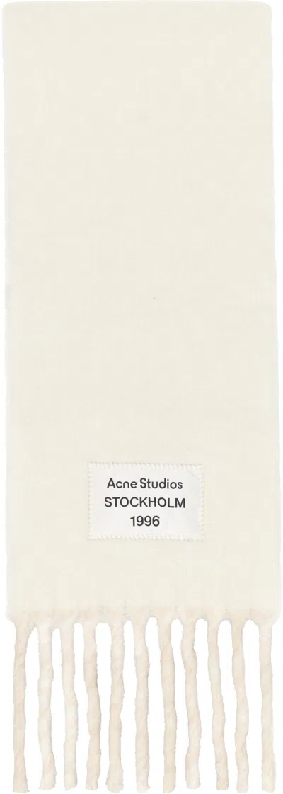 Acne Studios Off-white & Beige Fringed Logo Label Scarf