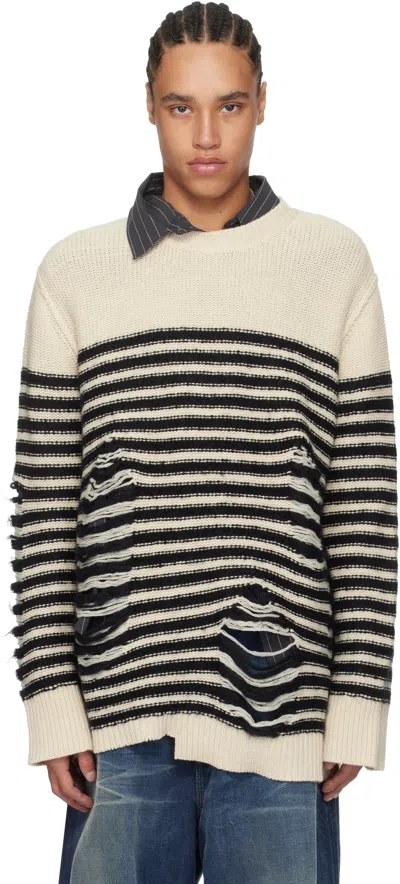 Acne Studios Off-white & Black Striped Knit Sweater In Cw8 Black/oatmeal