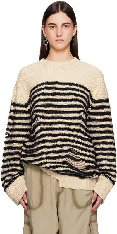 ACNE STUDIOS OFF-WHITE & BLACK STRIPED KNIT SWEATER
