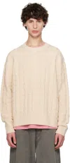 Acne Studios Off-white Cable Sweater In 633 Oatmeal Melange