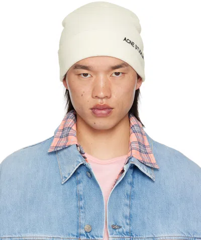 Acne Studios Off-white Embroidered-logo Beanie In Aeg Off White