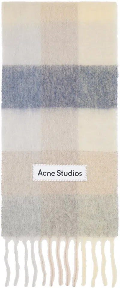 Acne Studios Off-white Mohair Checked Scarf In Gray