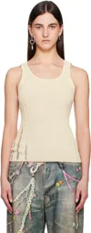 Acne Studios Distressed Ribbed-knit Cotton-blend Tank Top In Dbg Cream White