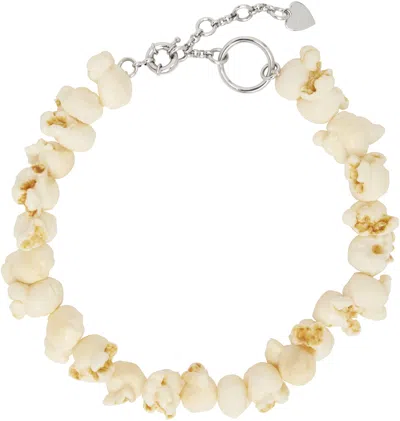 Acne Studios Off-white Popcorn Shape Necklace In Cp6 Silver/white