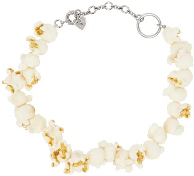 Acne Studios Off-white Popcorn Shape Necklace In Cp6 Silver/white
