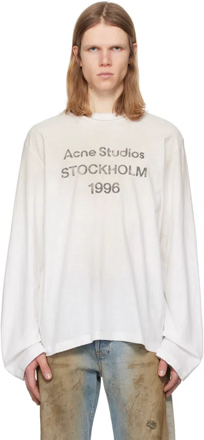 Acne Studios Mens Distressed Long-sleeve Logo T-shirt In Neutral