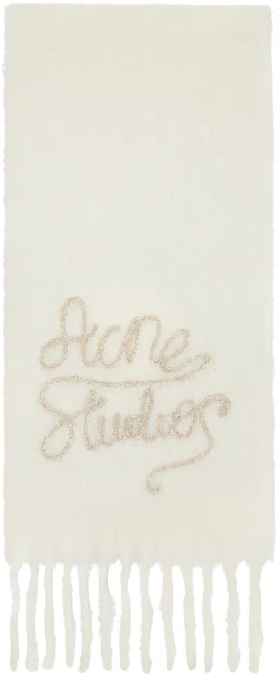 Acne Studios Off-white Wool Logo Scarf In Gold