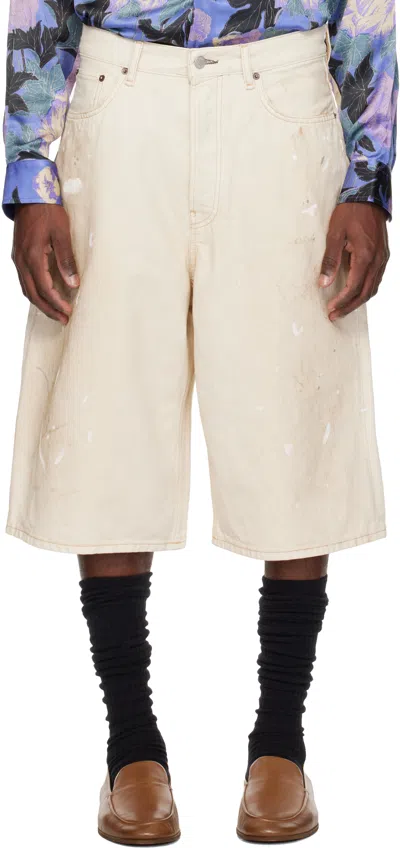 Acne Studios Off-white Distressed Denim Shorts