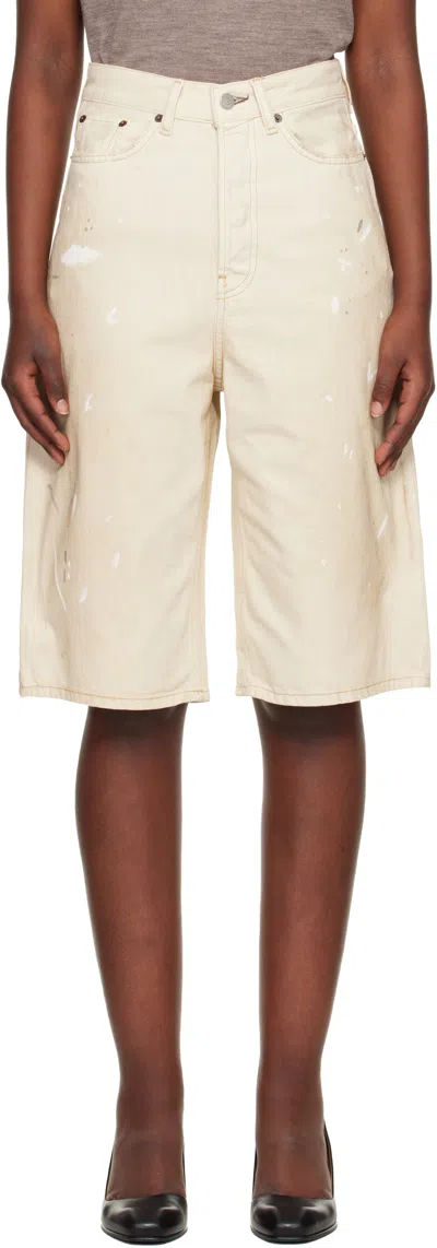 Acne Studios Off-white Distressed Denim Shorts