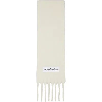 Acne Studios Off-white Fringed Logo Scarf In 100 White