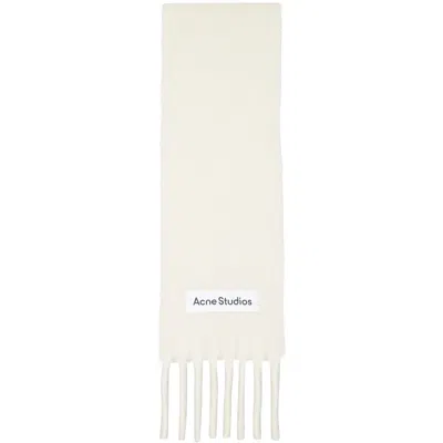 Acne Studios Off-white Fringed Logo Scarf In 100 White