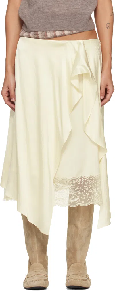 Acne Studios Off-white Layered Satin Midi Skirt