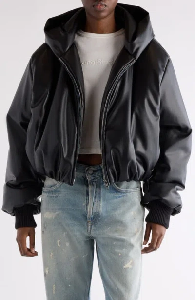 Acne Studios Offy Faux Leather Hooded Bomber Jacket In Black