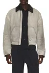 Acne Studios Leather-trim Cotton-twill Jacket In Gray