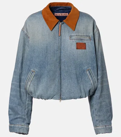 Acne Studios Okra Suede-trimmed Denim Blouson Jacket In Blue