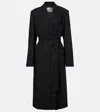 Acne Studios Belted Pinstriped Wool Coat In Black