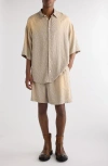 Acne Studios Short-sleeve Viscose Shirt With Classic Collar And Button-down Front In Warm Grey