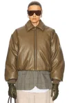 Acne Studios Faux Leather Zipped Bomber Jacket In Khaki Green