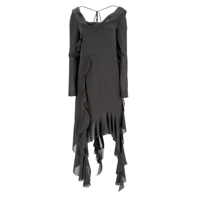 Acne Studios Open-back Ruffled Midi Dress In Black Polyester