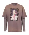 Acne Studios Mesh-layered Printed Cotton T-shirt In Gray