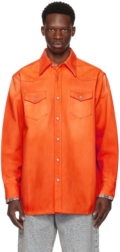 Acne Studios Orange Faded Denim Shirt In Aqq Neon Orange