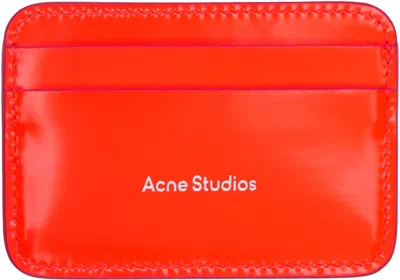 Acne Studios Orange Leather Card Holder In Red