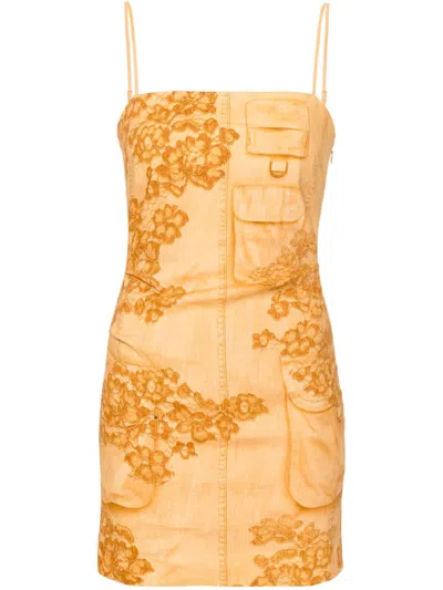 Acne Studios Orange Trompe L'oeil Print Strap Dress