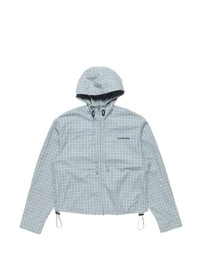 Acne Studios Organic Cotton Hooded Check Blouson Jacket In Black
