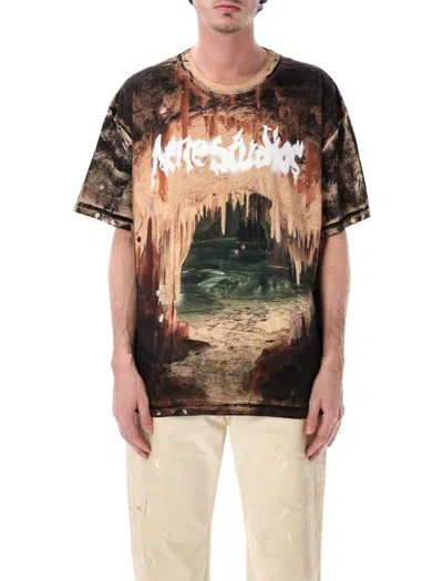 Acne Studios Organic Cotton Relaxed Fit Graphic T-shirt With Distressed Finish In Multi
