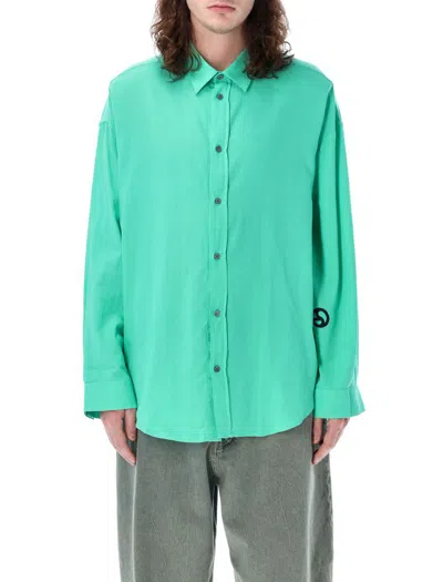 Acne Studios Setar Basket Weave Organic Cotton Shirt In Green