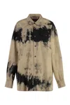 Acne Studios Relaxed Fit Denim Overshirt With Tie-dye Print In Beige