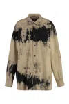 Acne Studios Relaxed Fit Denim Overshirt With Tie-dye Print In Beige