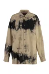 Acne Studios Relaxed Fit Denim Overshirt With Tie-dye Print In Tan