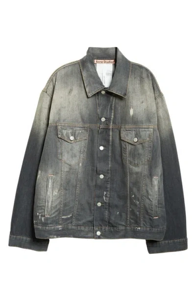 Acne Studios Oversize Paint Smudged Denim Jacket In Black