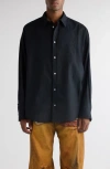 Acne Studios Oversize Solid Black Cotton Button-up Shirt In Black