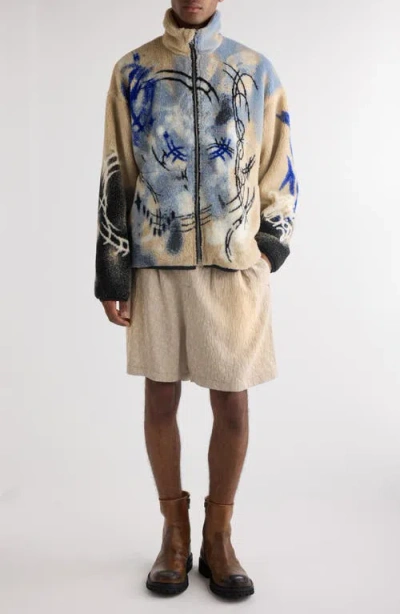 Acne Studios Oversize Spray Painted Fleece Zip Jacket In Beige