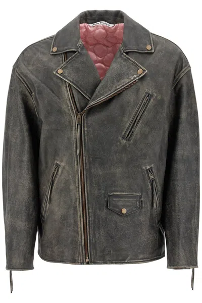 Acne Studios Mens Black Liker Sanding Biker-collar Relaxed-fit Leather Jacket