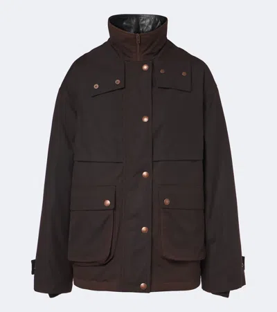 Acne Studios Leather-trimmed Waxed Cotton-canvas Down Jacket In Brown