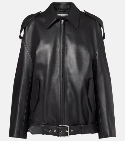 Acne Studios Oversized Leather Biker Jacket In Black