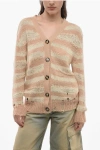 Acne Studios Distressed Stripe Cardigan In Warm Beige,beige