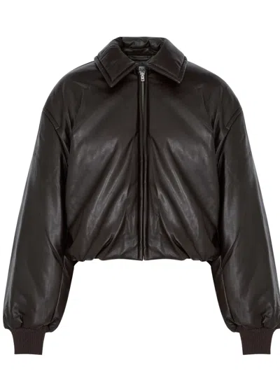 Acne Studios Padded Faux Leather Bomber Jacket In Dark Brown