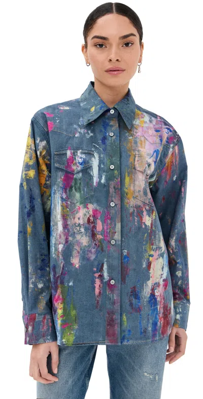 ACNE STUDIOS PAINT DAUB BUTTON DOWN SHIRT BLUE/MULTI
