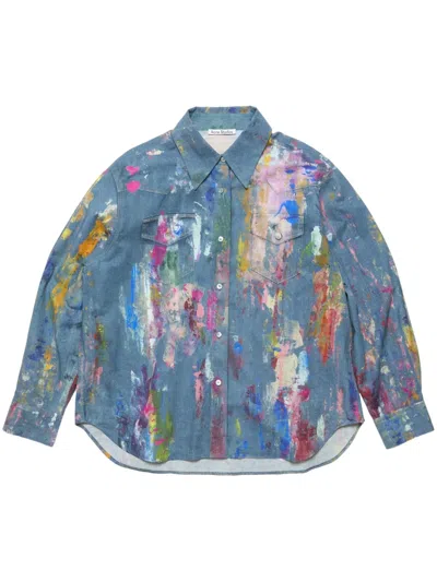 Acne Studios Paint-splatter Shirt In Blue