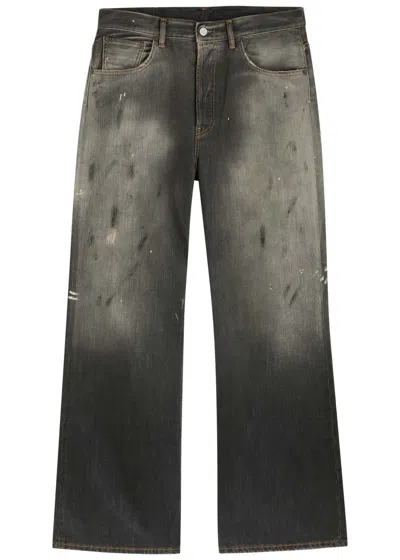 Acne Studios Paint-splatter Straight-leg Puddle Jeans In Black