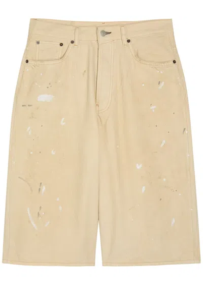 Acne Studios Paint-splatter Denim Shorts In Neutral