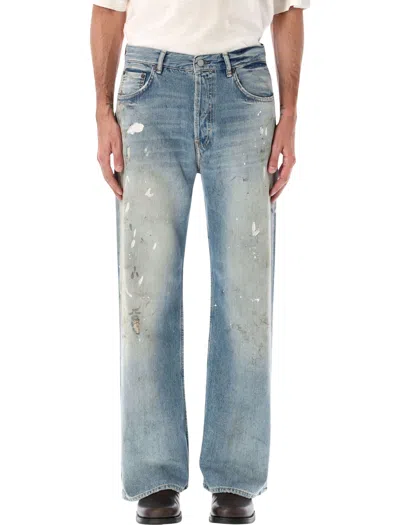 Acne Studios Stain-printed Straight-leg Cotton Jeans In Blue