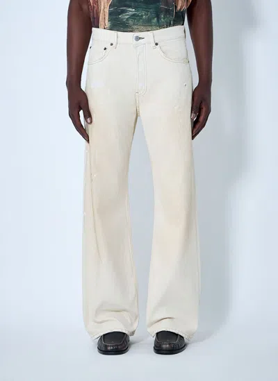 Acne Studios Paint-splatter Wide-leg Denim Jeans In White